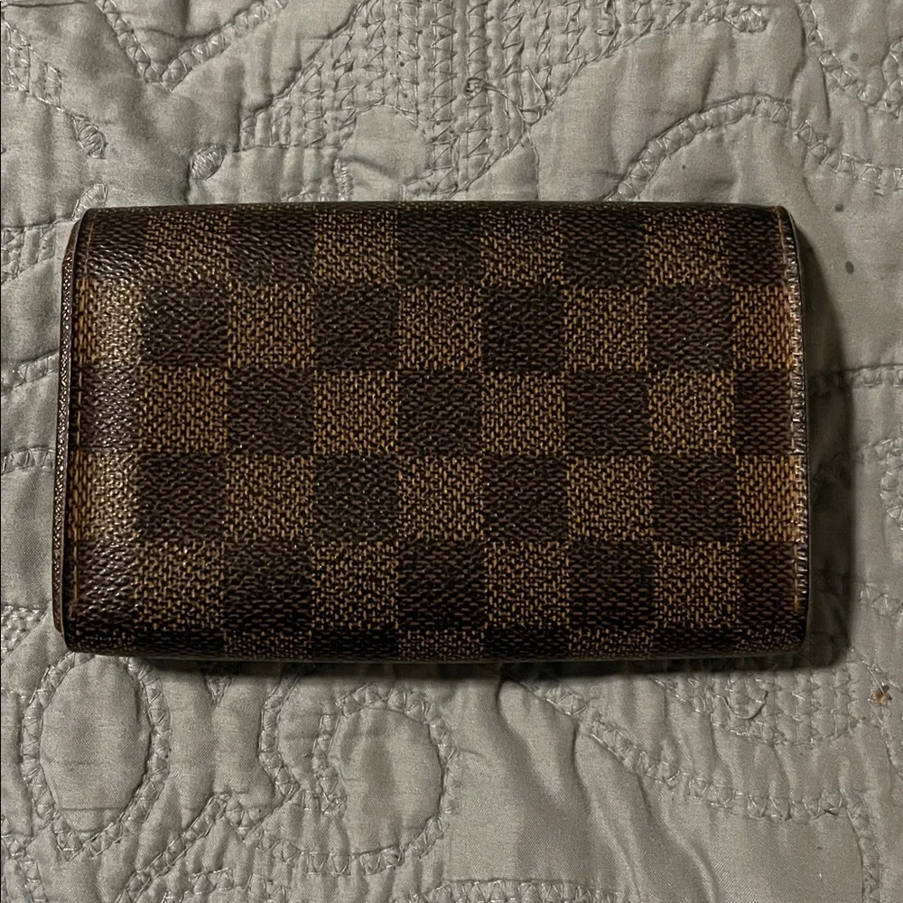Louis Vuitton Damier Ebene Brown Leather Snap Wallet with Zipper Coin Pouch